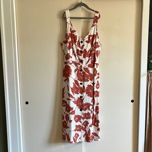 Monteau White and Orange Sleeveless V-Neck Midi Sundress